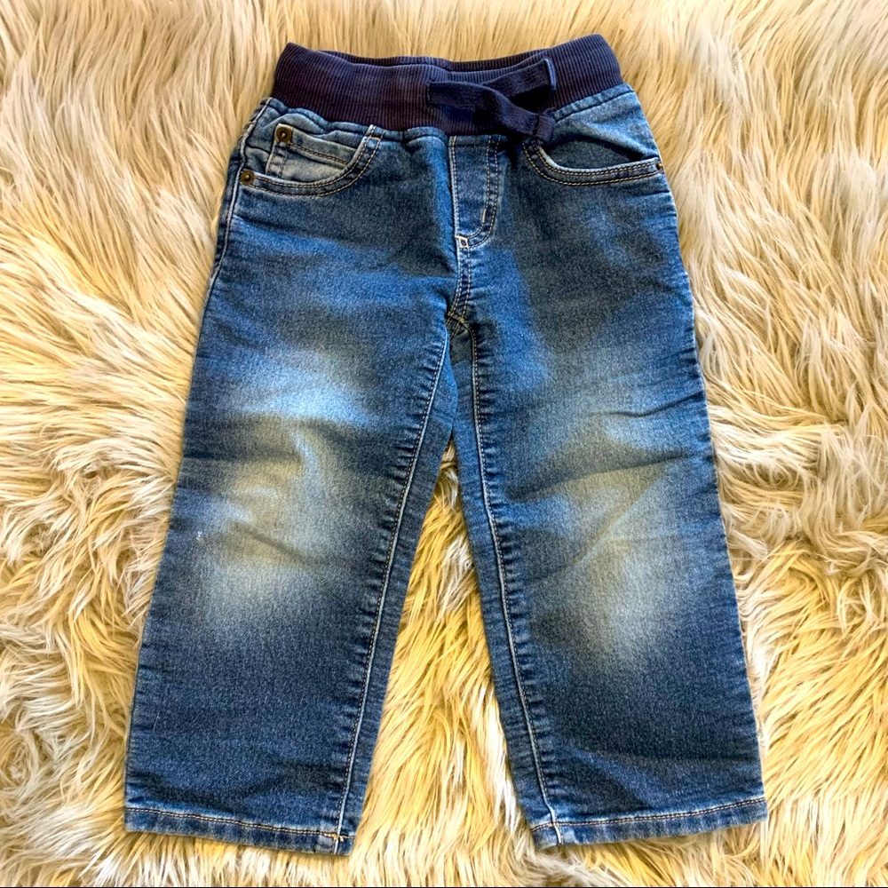 Gymboree 2T pull on distressed jeans with functional drawstring.